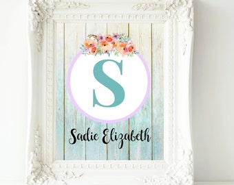 Baby girl nursery wall art teal lilac coral nursery decor nursery prints personalized baby custom name print nursery art personalized gift