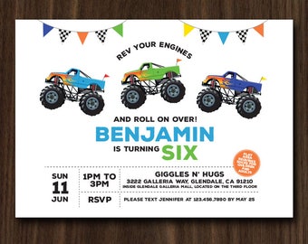 Monster Truck Invitation, Truck Invitation, Monster Truck Theme, Monster Truck Birthday 5x7 IN