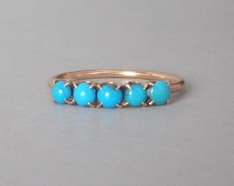 Victorian Turquoise Ring. Five Stone Row. Robins Egg Blue Imitation. Size 6.25