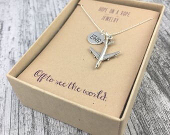 Travel Necklace - Sterling Silver Airplane Necklace - Airport Code Necklace - Necklace for Traveler - Pilot Jewelry - Gift for Traveler