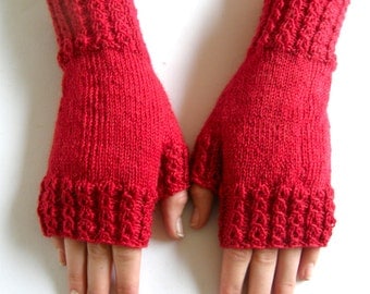 Fingerless Mittens, Red, size M/L