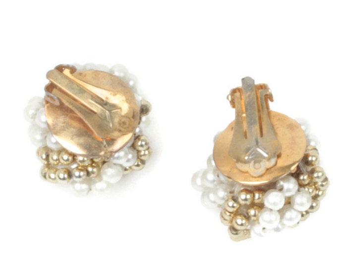 Gold and Pearl Beaded Earrings Simulated Pearl Clip Style Vintage