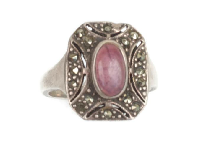Amethyst Gemstone Ring Marcasite Sterling Art Deco Style Size 6