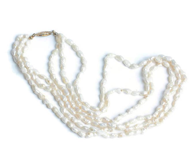 Three Strand Freshwater Pearl Necklace Vintage Wedding Special Occasion