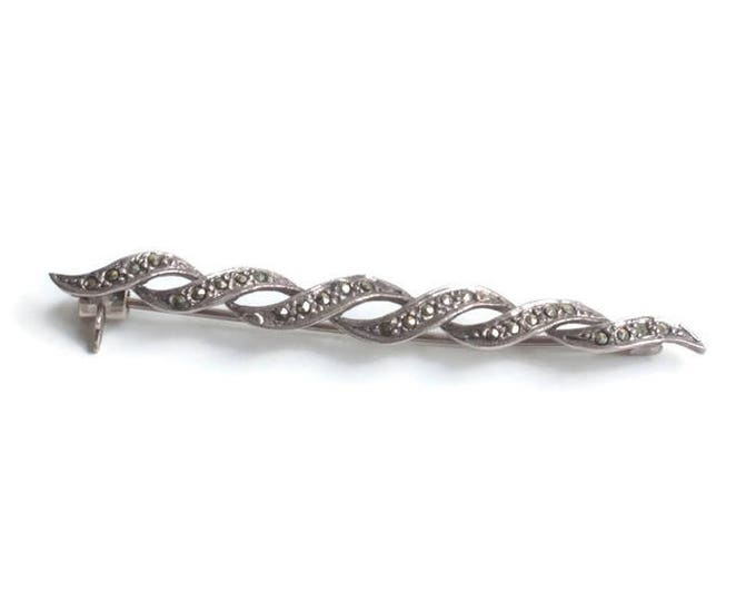 Sterling Silver Marcasite Bar Pin Flowing Overlapping Design Vintage