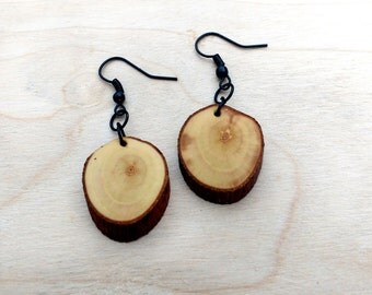 Salvaged Apple Tree Slice Earrings, Rustic Wood Dangle Earrings, Apple Wood Earrings