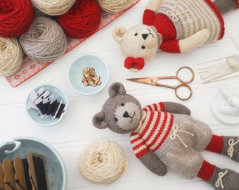 6 Teddy Bear variations/ Girl Bears/ Boy Bears/ Toy Knitting Pattern PDF INSTANT download/ Knitted Bears