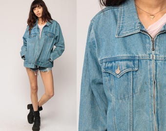 90s Denim Jacket Bill Blass Vintage Jean Grunge Biker Stone Wash Zip Up Trucker Biker 1990s Hipster Classic Oversized Large