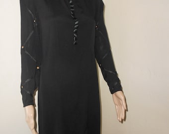 Classic Unlined Black Long Sleeved 40s Dress - Size S/M