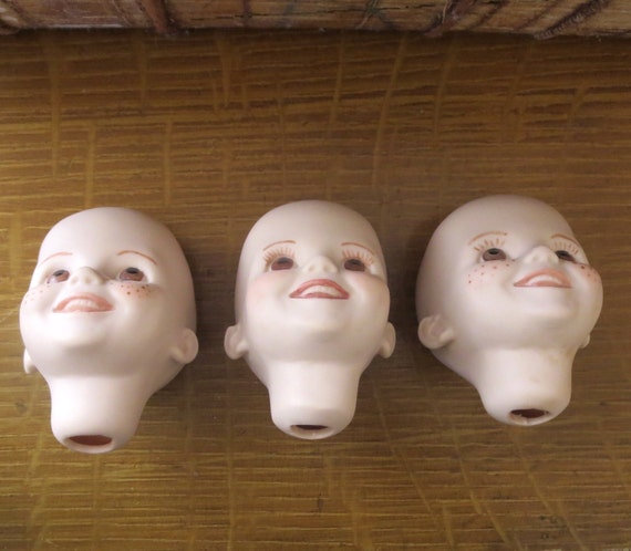 3 Vintage doll heads Ceramic doll heads Porcelain doll heads