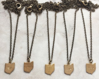 Choose Your State Necklace | Dainty Brass Necklace | Heart | State Name | Blank | Area Code | Initials | N60019