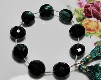 7" Strand - Vivid Dark Green QUARTZ Faceted Coin Briolettes