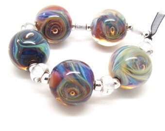 Silver Glass Sampler, Lampwork Bead Set, Lampwork Beads, Glass Beads, UK, FHFteam, SRA