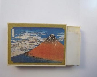 Japanese Matchbox Fluid Cigarette Lighter W/ Japanese Woodblock "Red Fuji"