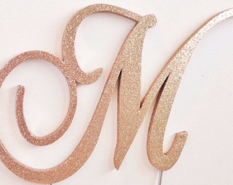 Rose Gold Glitter Monogram Cake Topper (all fonts) - Any Letter A B C D E F G H I J K L M N O P Q R S T U V W X Y Z