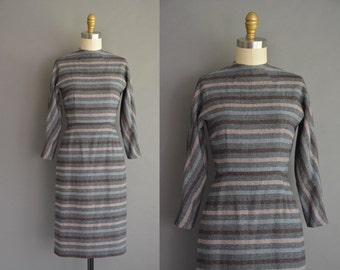 50s dress / 50s wool stripe vintage wiggle dress / vintage 1950s dress