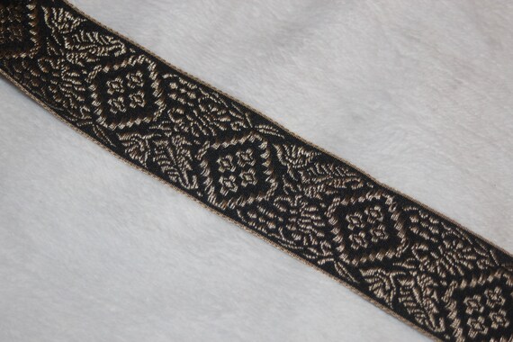 2 yards Black Copper JACQUARD Brocade woven sewing craft ribbon Trim 1. ...