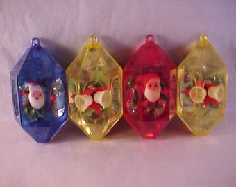 4 Jewel Brite Plastic 3D Christmas Tree Ornaments