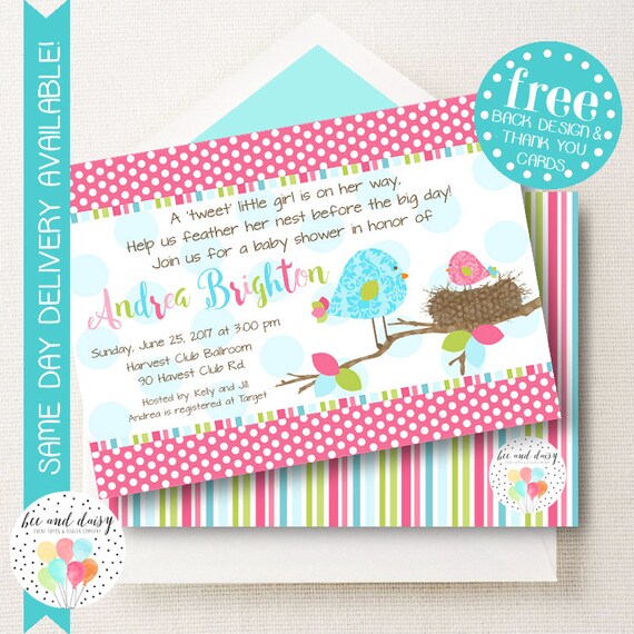 Baby Bird Baby Shower Invitation, Girls Baby Shower Invitation, Baby Birds Nest Invitation, Baby Shower Invite, Printable Shower Invite Il_570xn