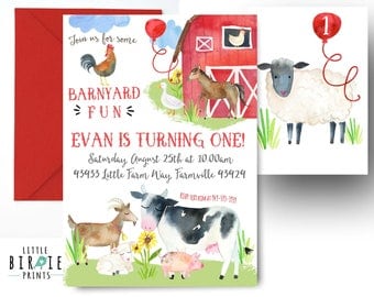 FARM INVITATION Farm Birthday Invitation Farm Animals Invitation Watercolor Farm invitation Farm first birthday Barnyard Cow Horse Lamb Pig
