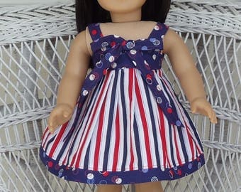 Red, White, and Blue Patriotic Sundress Handmade To Fit 18 Inch Dolls Like American Girl