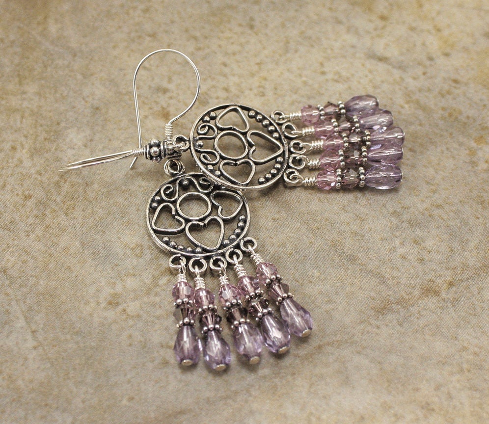 Lavender Purple Chandelier Earrings Sterling Silver Gypsy