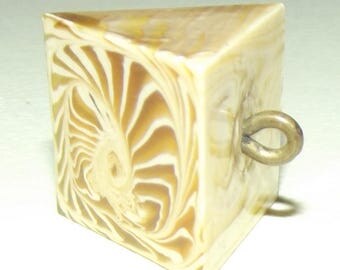 Vintage Button ~ Layered Celluloid Button Wedge Intricate Nautilus Pattern