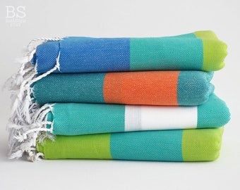 NEW / SALE 50 OFF/ BathStyle / Turkish Beach Bath Towel / Classic Peshtemal / Green-Blue-Orange-Turquoise-White
