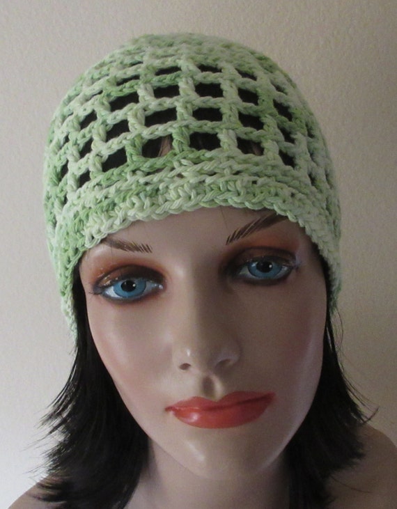 Green Open Weave Crochet Beanie Spring Beanie Summer Beanie