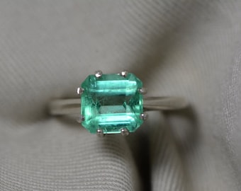 Emerald Ring, Colombian Emerald Solitaire Ring 2.58 Carats Appraised At 2,050.00, Sterling Silver, Real Emerald Jewelry. Size 7