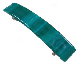 Tiffany Glass Barrette -3.5" 9cm - Viridian Teal Jade Verdigris Green Striped Streaks Emerald & Mint Shades of Green