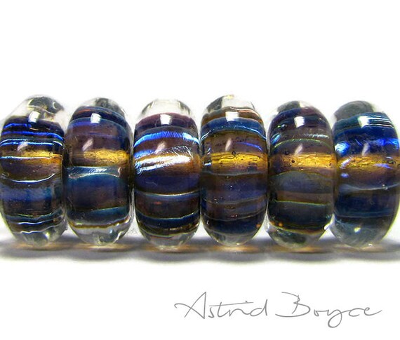 Paranormal Button Disks Artisan Lampwork Bead Set - Lovely Colors for Focus or Concentration - Blue Purple Silver Glass Shifting Refraction