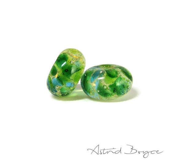 Greenery Sparkle Spacer Beads Artisan Lampwork Beads Bead Pair -Free USA Shipping-Pantone Greenery-Pantone 2017 Color of the Year