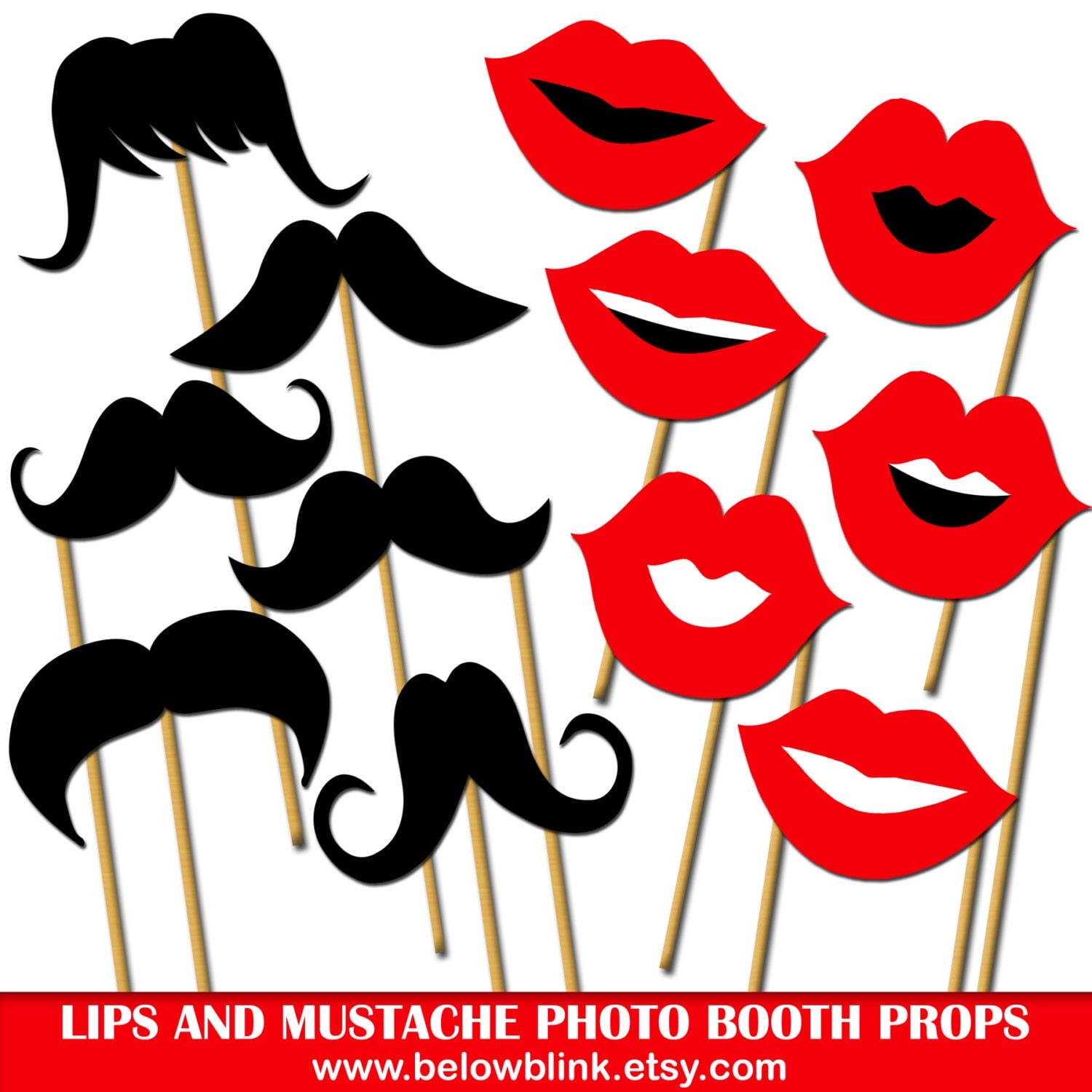 Lips and Mustaches Photo Props Printable Photo Booth Props