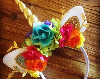 Unicorn Headband - Unicorn Horn - Unicorn Costume - Unicorn Flower Headband