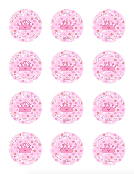 Princess Gift Favor Labels Girl Birthday Party Pink Polka Dots