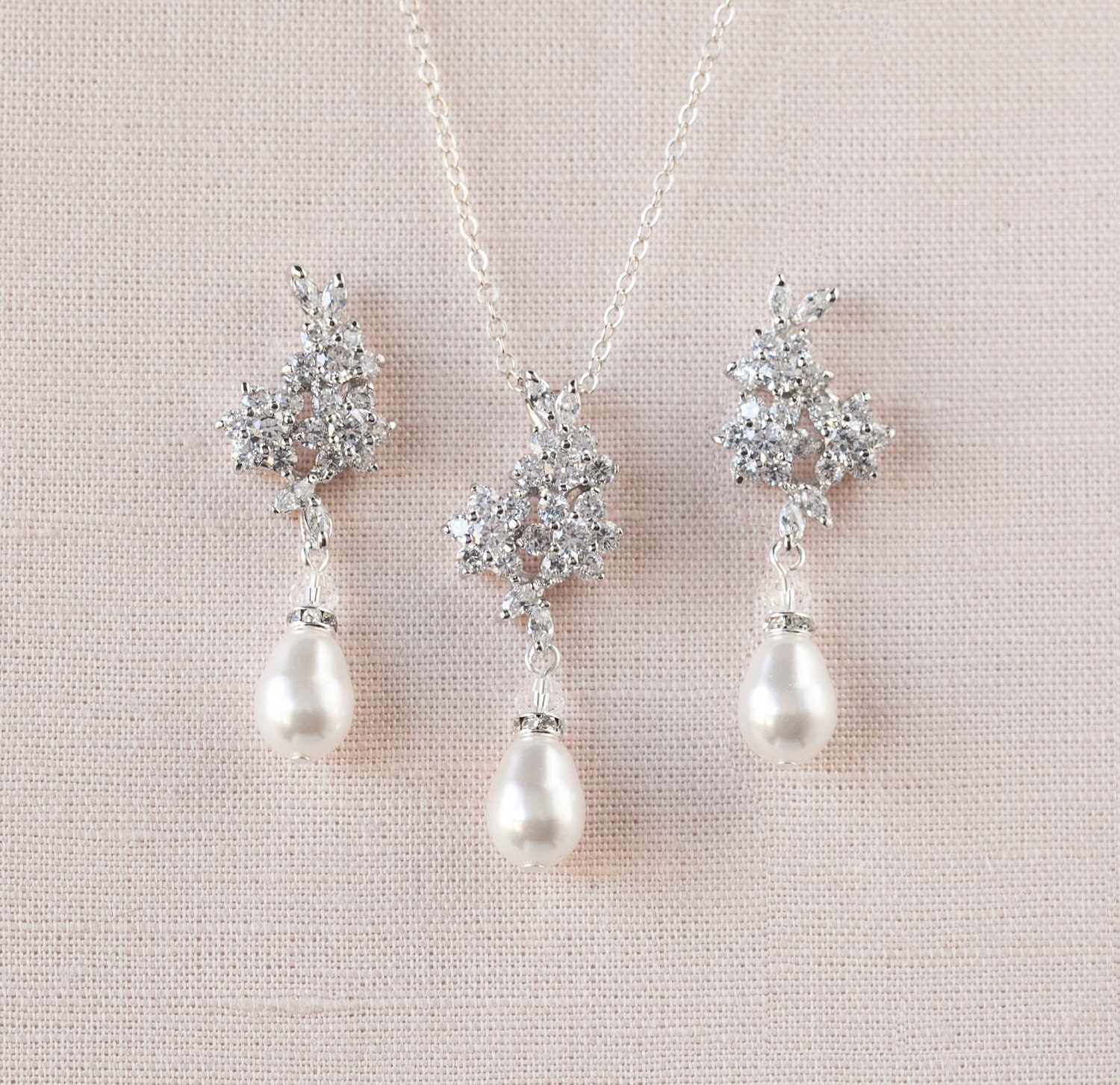 Crystal Pearl Bridal Earrings Stud wedding earrings Rose