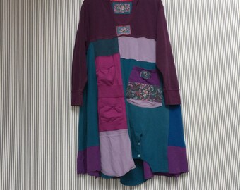 Upcycled Plus Size Sweatshirt Dress , Upcycled Hoodie Dress , Tattered Gypsy Patchwork Dress , Purple Dress