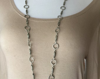 Silver Chain Coin Disc Drops Trendy Long Necklace