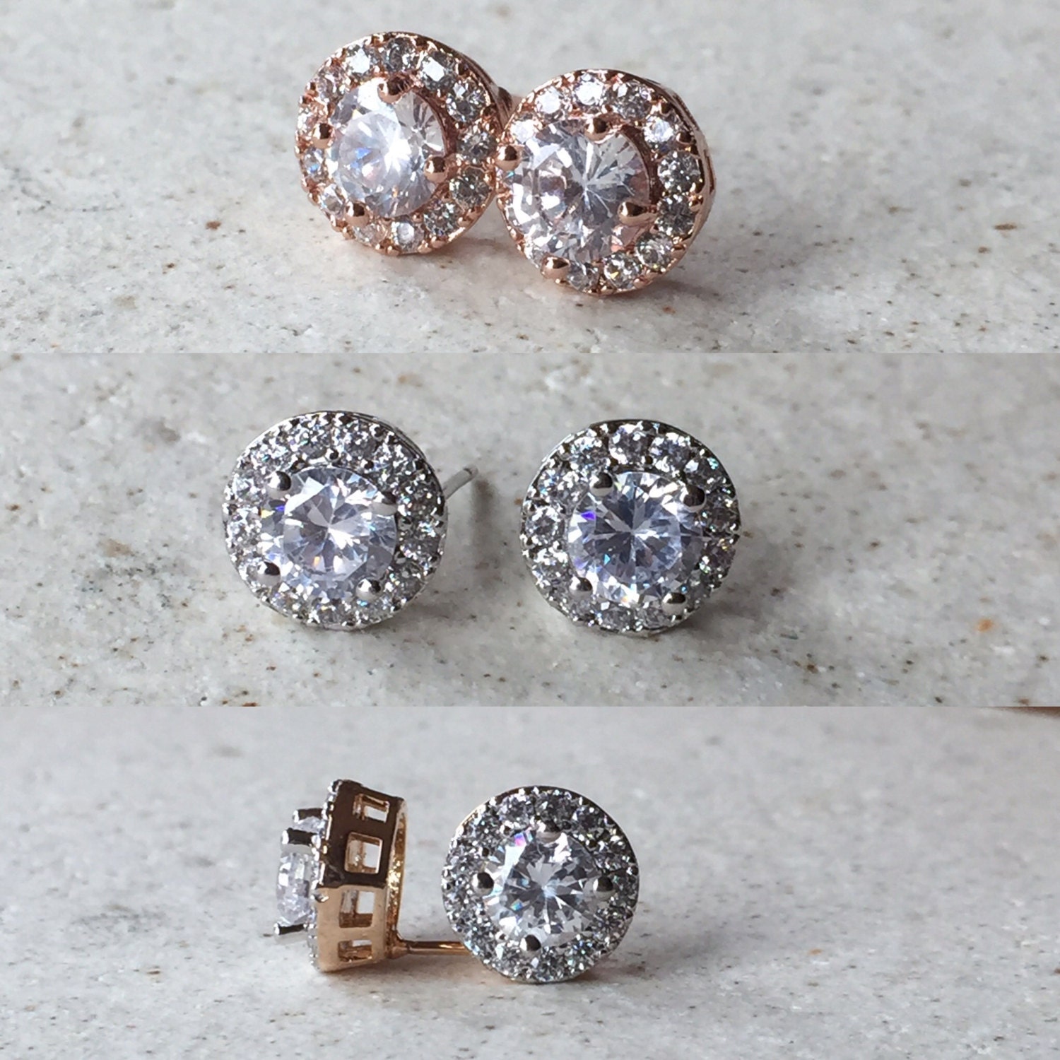 Rose gold crystal bridesmaid jewelry, rose gold filled CZ earrings are perfect for your bridesmaid gifts. rose gold stud earrings
