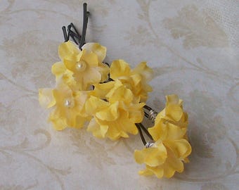 Small Yellow Flower Hair Pins - Set of Six Flower Bobby Pins