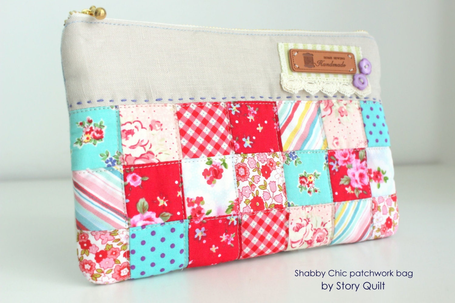 Quick and easy patchwork zipper bag handbag makeup bag