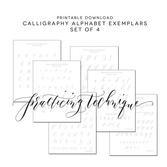 printable set of 4 calligraphy practice alphabets printable
