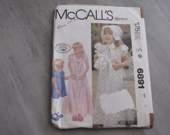 Vintage 1979 Child Long Maxi Dress, Bonnet and Pattern Pattern - Simplicity 6891 Size 3 - Toddler