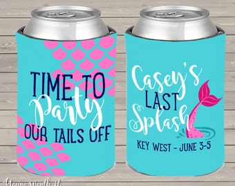 mermaid bachelorette party can coolers, beverage insulators for wedding bachelorette parties - party our tails off