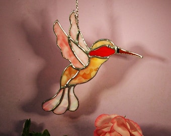 Suncatcher Stained Glass Hummingbird with Ruby Throat (778)