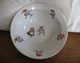 Porsgrund Nisse Gnome Holiday Elf Pattern Porcelain Bowl Norway