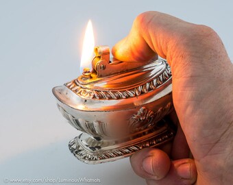 Working Silverplate Ronson Georgian Art Deco Table Lighter