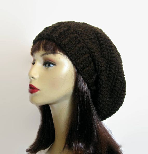 Brown Slouch Hat Dark Brown Beanie Chocolate Crochet Slouchy