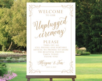 Unplugged Ceremony Sign | Various Sizes | Modern Mixed Fonts | Color Choice | Art Deco Border | Add Your Names | I Create and You Print